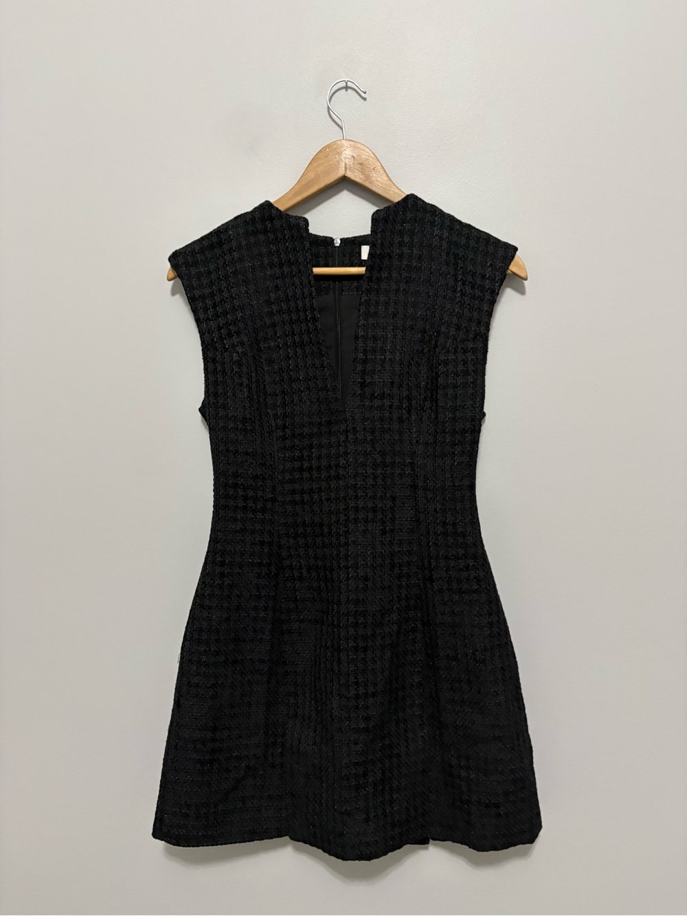 Glam Romantic Chic Shimmer Tweed Classic Black Sleeveless A-Line Dress